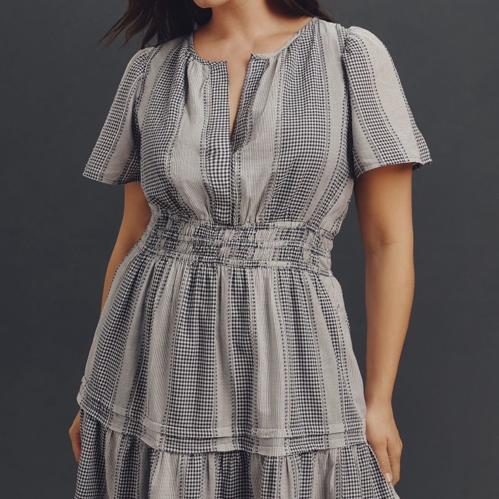 Anthropologie Blue and White Gingham “The Somerset” Mini Dress